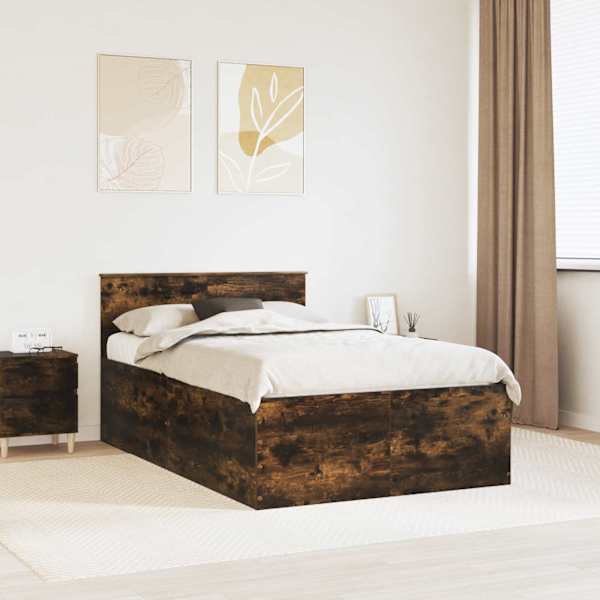 Voodiraam peatsiga, suitsutatud tamm, 120 × 190 cm, tehispuit — mudel 3408596