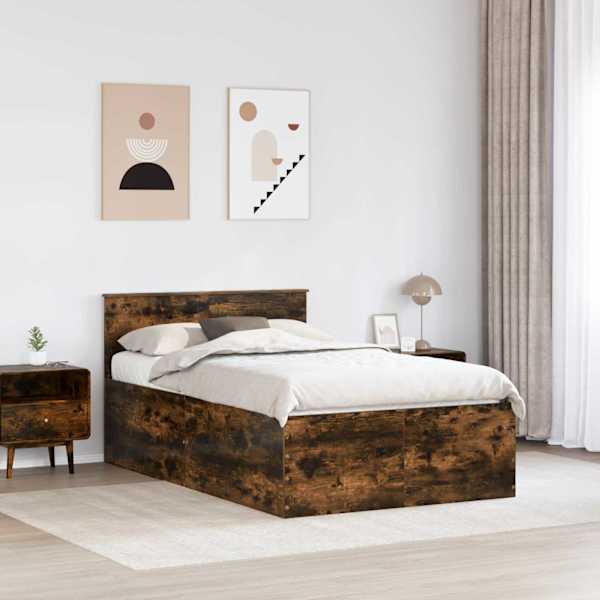 Voodiraam peatsiga, suitsutatud tamm, 120 × 190 cm, tehispuit — mudel 3408596