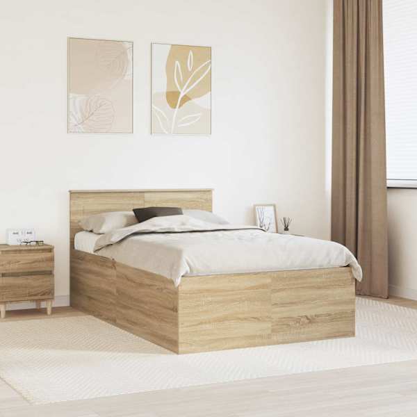 Voodiraam peatsiga, sonoma tamm, 120 × 200 cm, tehispuit — mudel 3408601