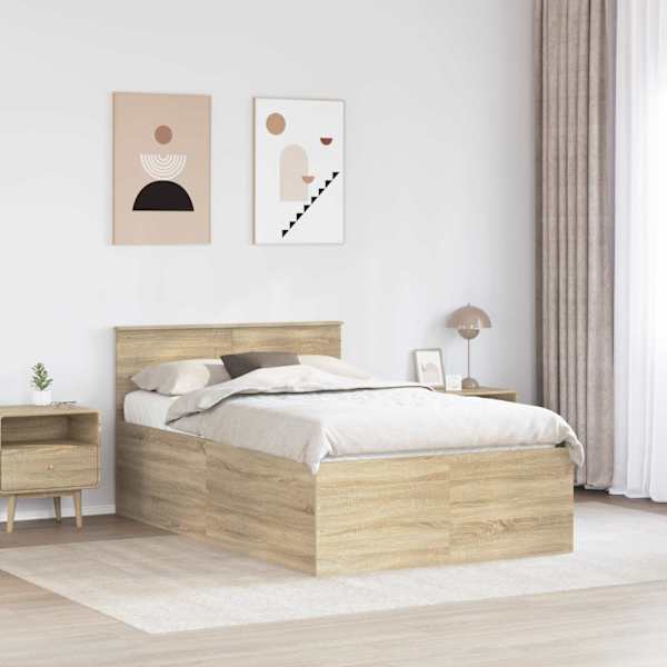 Voodiraam peatsiga, sonoma tamm, 120 × 200 cm, tehispuit — mudel 3408601