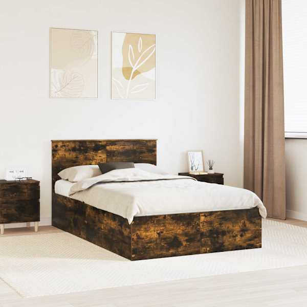 Voodiraam peatsiga, suitsutatud tamm, 120 × 190 cm, tehispuit — mudel 3408687