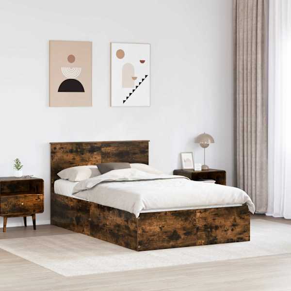 Voodiraam peatsiga, suitsutatud tamm, 120 × 190 cm, tehispuit — mudel 3408687