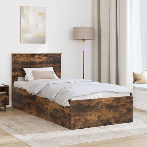 Voodiraam peatsiga, suitsutatud tamm, 75 × 190 cm, tehispuit — mudel 3408722