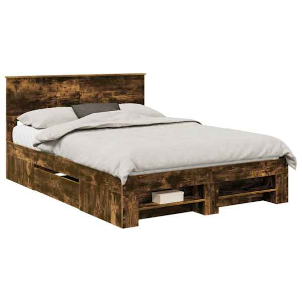 Voodiraam peatsiga, suitsutatud tamm, 140 × 200 cm, tehispuit — mudel 3408757
