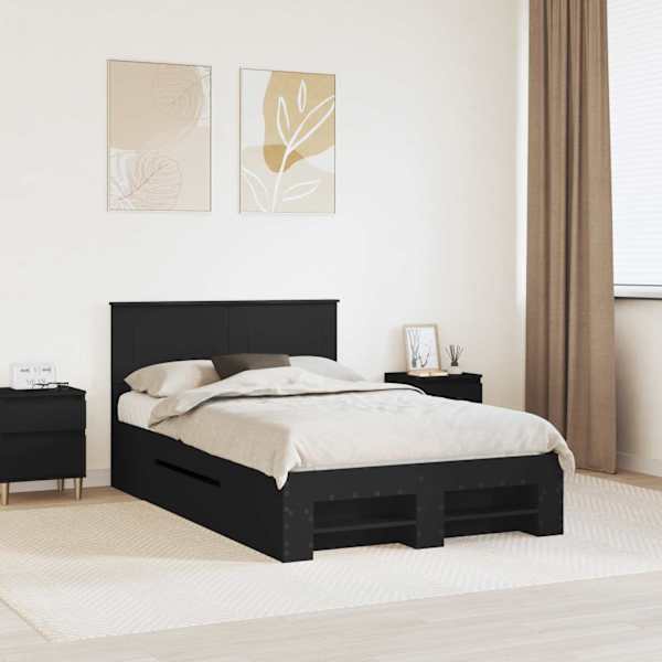 Voodiraam, must, 135 × 190 cm, tehispuit — mudel 3408768