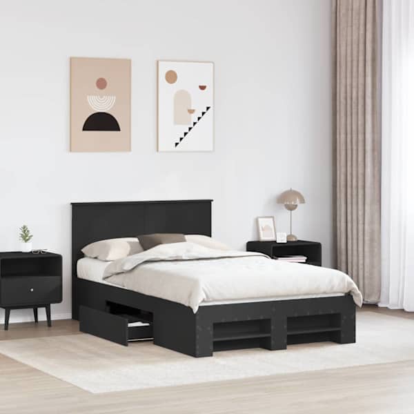Voodiraam, must, 135 × 190 cm, tehispuit — mudel 3408768
