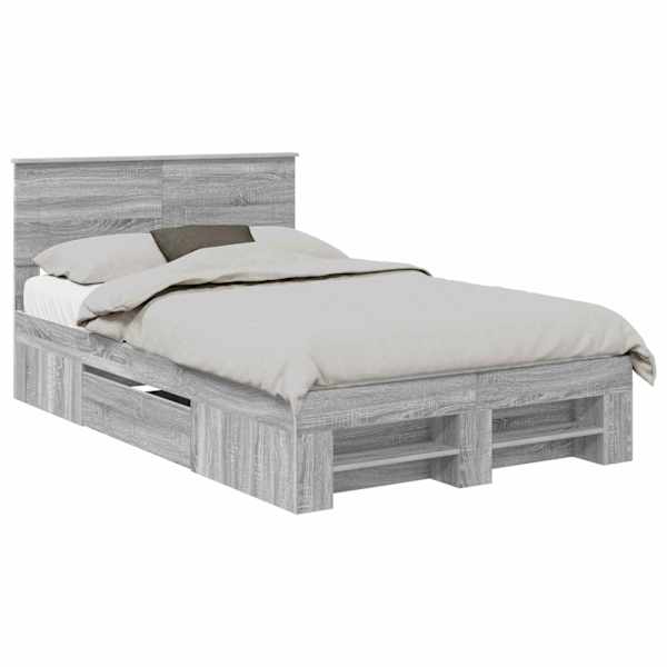 Voodiraam, hall sonoma, 135 × 190 cm, tehispuit — mudel 3408772