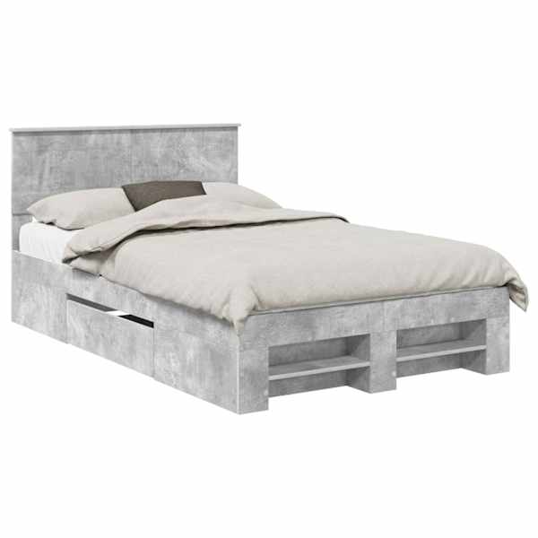 Voodiraam peatsiga, betoonhall, 120 × 200 cm, tehispuit — mudel 3408777
