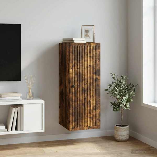 Seinale kinnitatav kapp Suitsutatud tamm 33 × 34,5 × 90 cm