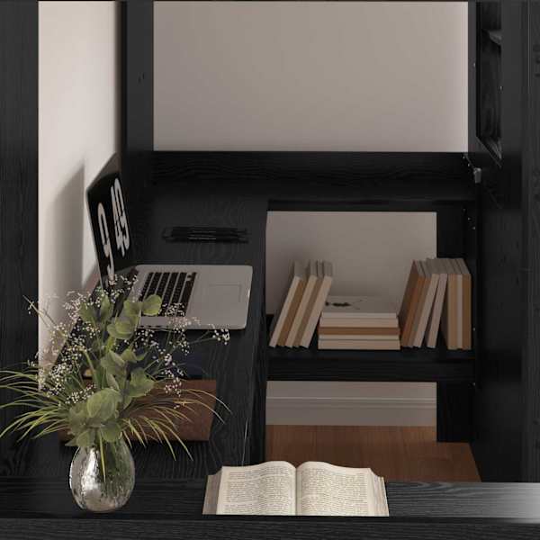 Narivoodiraam riiuliga, must tamm, 90 × 200 cm, tehispuit — mudel 3410452