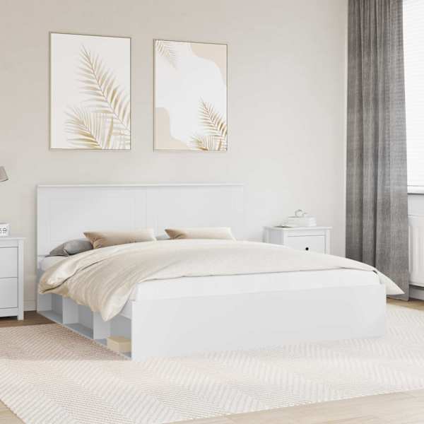 Voodiraam peatsiga, valge, 180 × 200 cm, männipuit — mudel 3409318