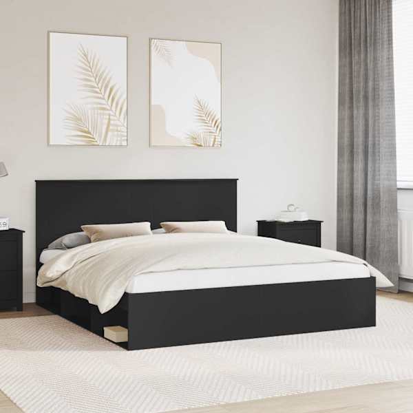 Voodiraam peatsiga, must, 180 × 200 cm, männipuit — mudel 3409319