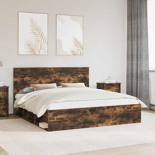 Voodiraam peatsiga, suitsutatud tamm, 180 × 200 cm, männipuit — mudel 3409322