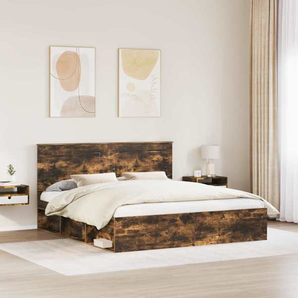 Voodiraam peatsiga, suitsutatud tamm, 180 × 200 cm, männipuit — mudel 3409322