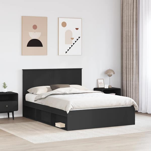 Voodiraam peatsiga, must, 160 × 200 cm, männipuit — mudel 3409328