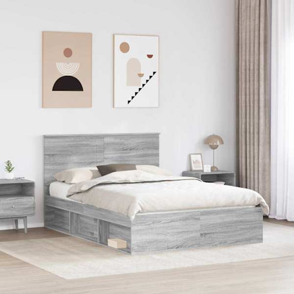 Voodiraam peatsiga, hall sonoma, 160 × 200 cm, männipuit — mudel 3409332