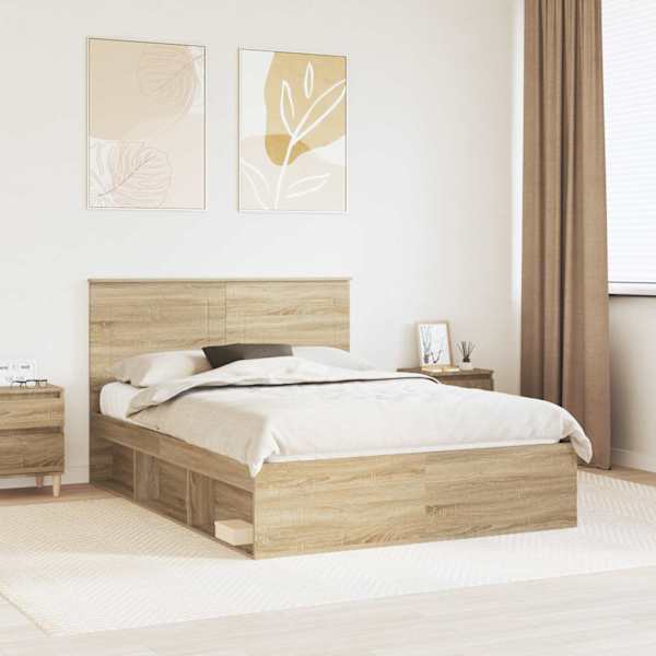 Voodiraam peatsiga, sonoma, 140 × 200 cm, männipuit — mudel 3409356