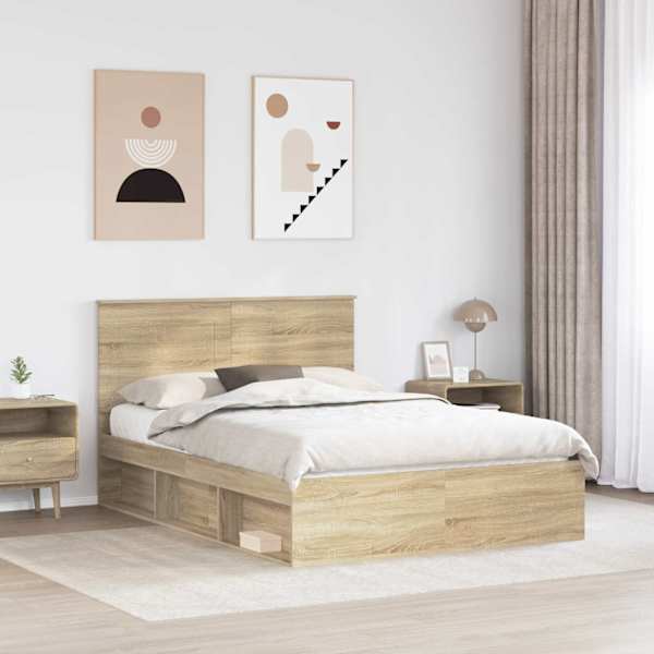 Voodiraam peatsiga, sonoma, 140 × 200 cm, männipuit — mudel 3409356