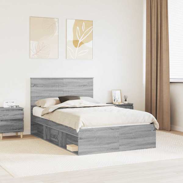 Voodiraam peatsiga, hall sonoma, 135 × 190 cm, männipuit — mudel 3409368