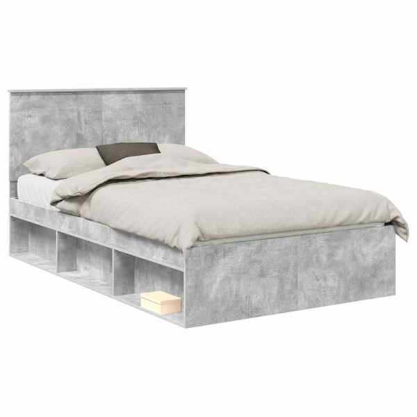 Voodiraam peatsiga, betoonihall, 120 × 190 cm, tehispuit — mudel 3409375