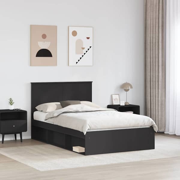 Voodiraam peatsiga, must, 120 × 200 cm, männipuit — mudel 3409382