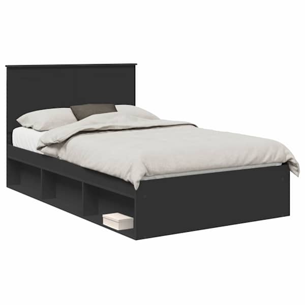 Voodiraam peatsiga, must, 120 × 200 cm, männipuit — mudel 3409382