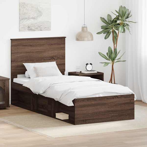 Voodiraam peatsiga, pruun tamm, 90 × 190 cm, männipuit — mudel 3409405