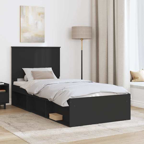 Voodiraam peatsiga, must, 90 × 200 cm, männipuit — mudel 3409409