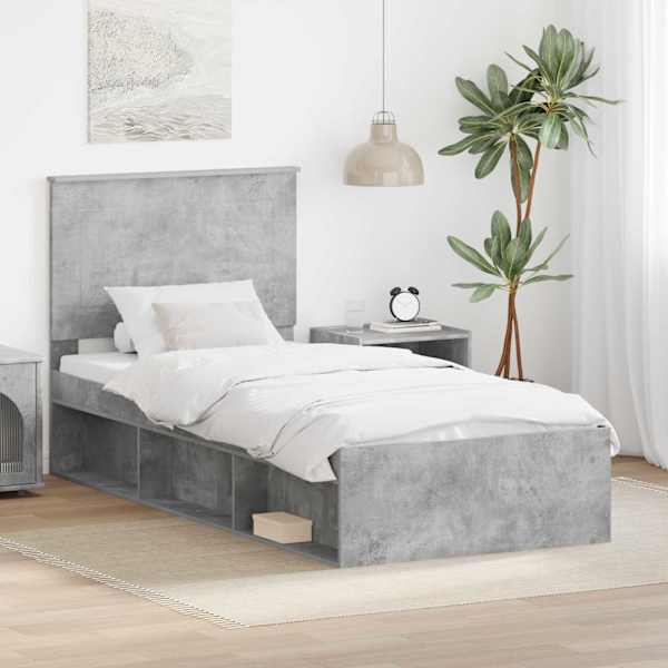 Voodiraam peatsiga, betoon, 90 × 200 cm, männipuit — mudel 3409411