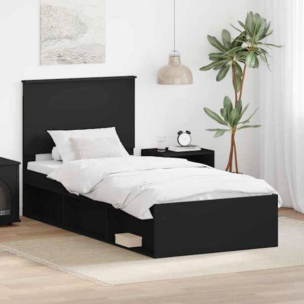 Voodiraam peatsiga, must, 75 × 190 cm, männipuit — mudel 3409418