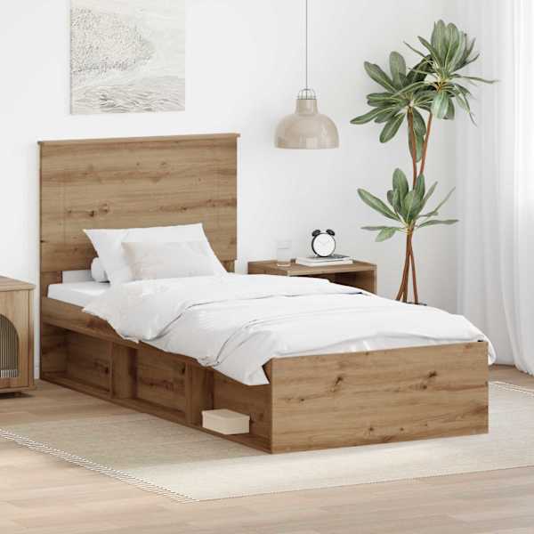 Voodiraam peatsiga, Artisan tamm, 75 × 190 cm, männipuit — mudel 3409425
