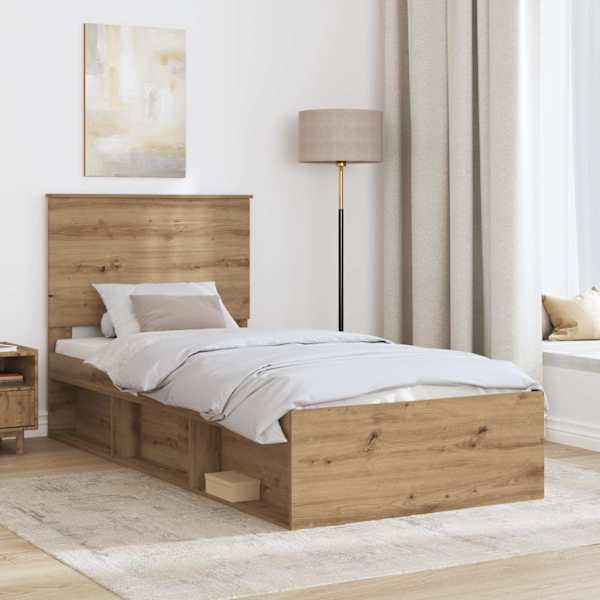 Voodiraam peatsiga, Artisan tamm, 75 × 190 cm, männipuit — mudel 3409425
