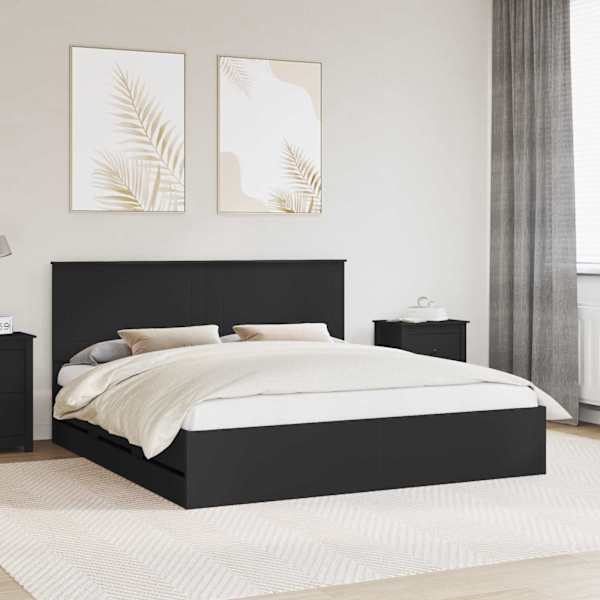 Sahtlitega voodiraam peatsiga, must, 180 × 200 cm — mudel 3409434