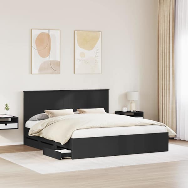 Sahtlitega voodiraam peatsiga, must, 180 × 200 cm — mudel 3409434