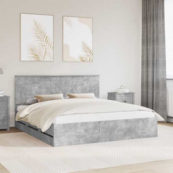 Sahtlitega voodiraam peatsiga, betoonhall, 180 × 200 cm — mudel 3409436