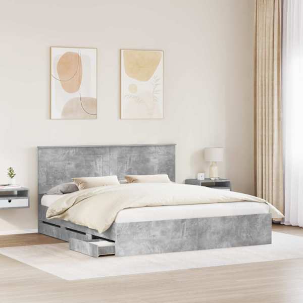Sahtlitega voodiraam peatsiga, betoonhall, 180 × 200 cm — mudel 3409436