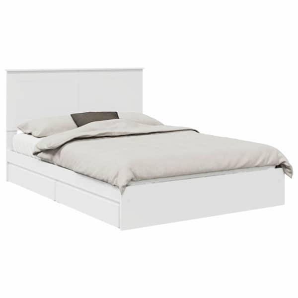 Sahtlitega voodiraam peatsiga, valge, 160 × 200 cm, tehispuit — mudel 3409531