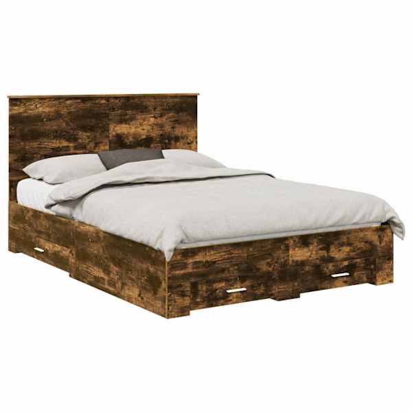 Voodiraam peatsiga, suitsutatud tamm, 140 × 190 cm, tehispuit — mudel 3409644