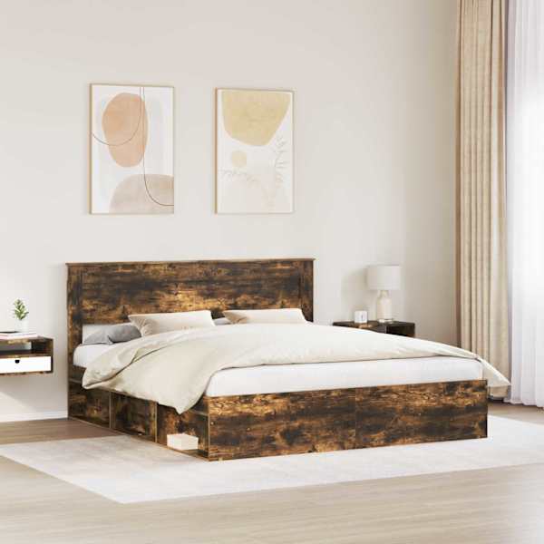 Voodiraam peatsiga, suitsutatud tamm, 180 × 200 cm, männipuit — mudel 3409731