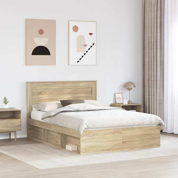 Voodiraam peatsiga, sonoma tamm, 140 × 190 cm, tehispuit — mudel 3409753