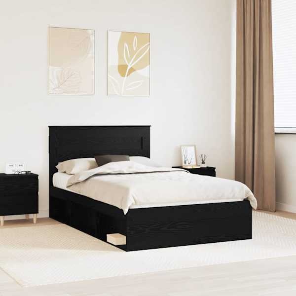 Voodiraam peatsiga, must tamm, 135 × 190 cm, tehispuit — mudel 3409768