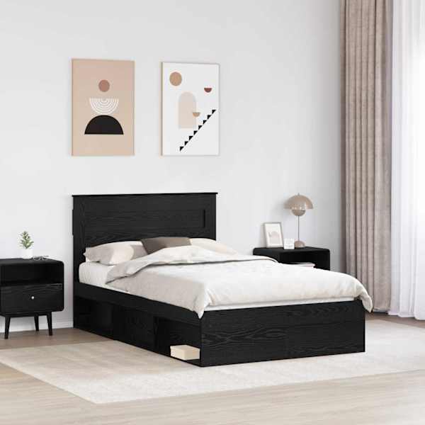 Voodiraam peatsiga, must tamm, 135 × 190 cm, tehispuit — mudel 3409768