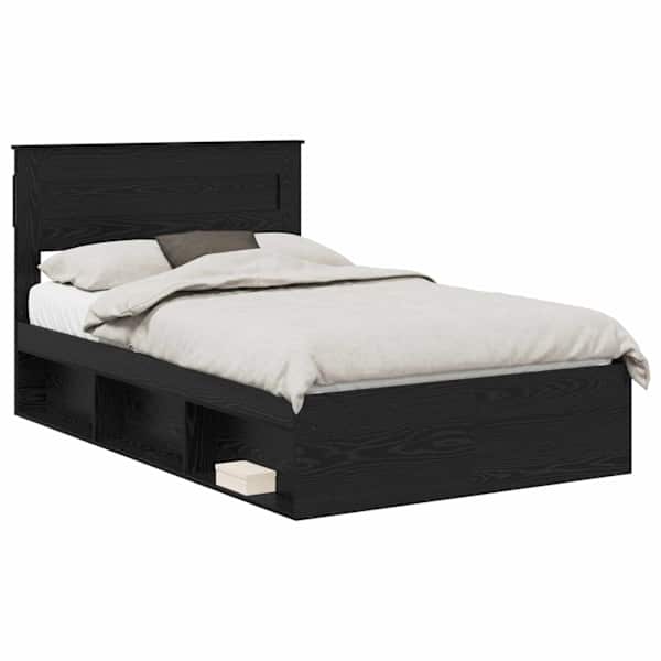 Voodiraam peatsiga, must tamm, 135 × 190 cm, tehispuit — mudel 3409768