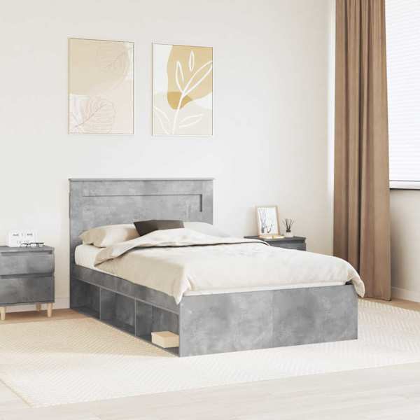 Voodiraam peatsiga, betoonhall, 135 × 190 cm, männipuit — mudel 3409770