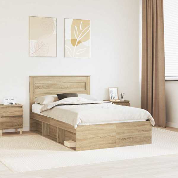 Voodiraam peatsiga, sonoma tamm, 120 × 200 cm, tehispuit — mudel 3409785