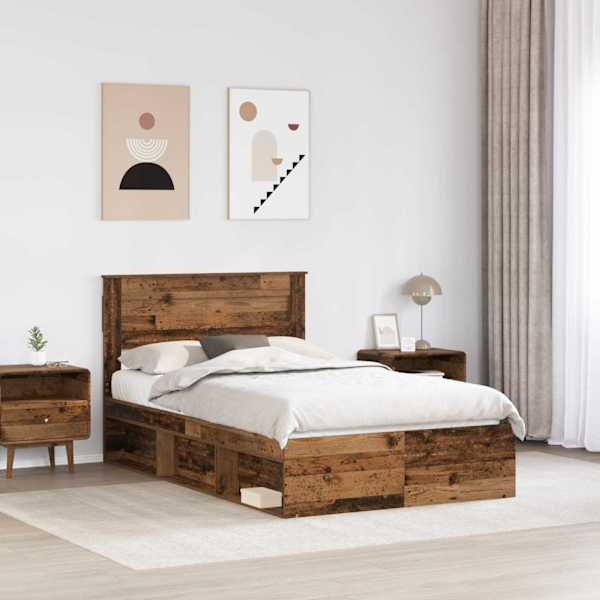 Voodiraam peatsiga, vana puit, 120 × 200 cm, männipuit — mudel 3409789