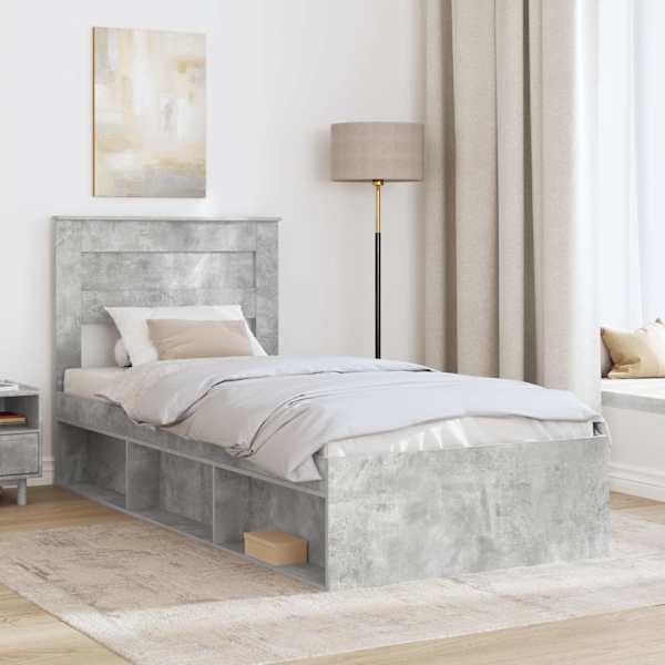 Voodiraam peatsiga, betoonhall, 90 × 190 cm, männipuit — mudel 3409802