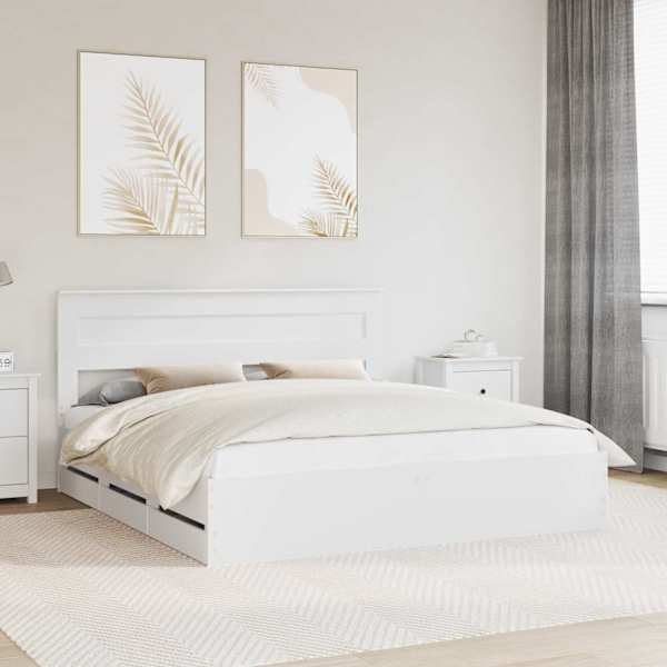Sahtlitega voodiraam peatsiga, valge, 180 × 200 cm — mudel 3409828