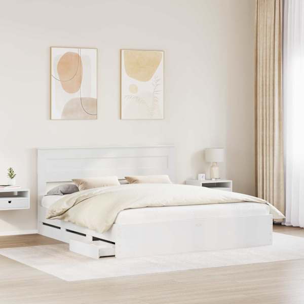 Sahtlitega voodiraam peatsiga, valge, 180 × 200 cm — mudel 3409828