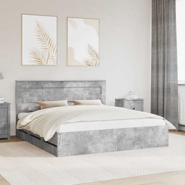 Sahtlitega voodiraam peatsiga, betoonhall, 180 × 200 cm — mudel 3409830